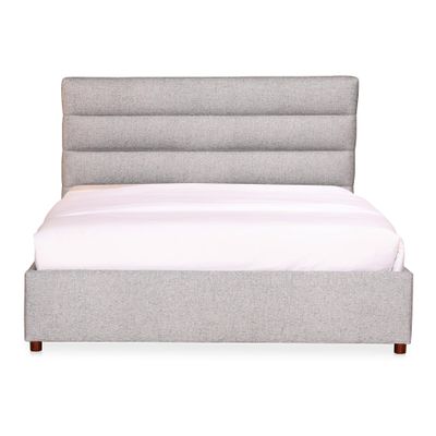 NADAAL STUDIOS Clayton King Bed -100% Polyester Upholstery with Solid Pine in Light Grey