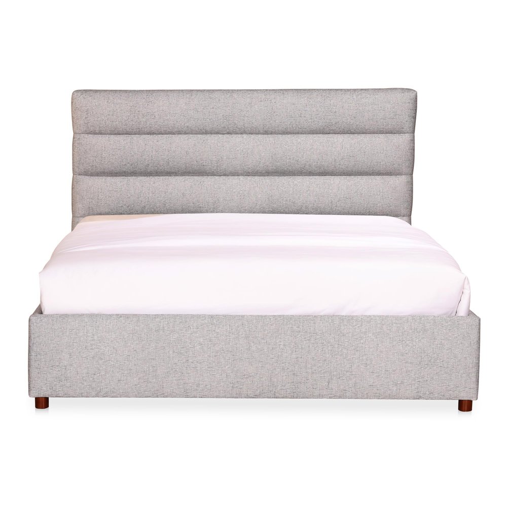 NADAAL STUDIOS Clayton King Bed -100% Polyester Upholstery with Solid Pine in Light Grey