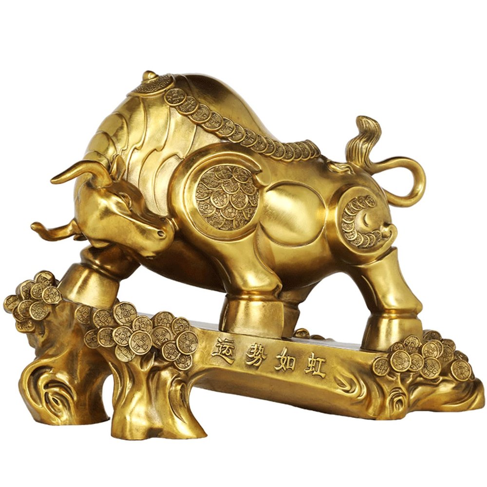 Buddha Statue Chinese Zodiac Animal Bull Ox Year Mascot Lucky Crafts Brass Feng Shui Ornaments Exquisite Workmanship Meaning Hard Work to Get Rich 7.8/10/13 Inch Feng Shui Decoration (Size : M)