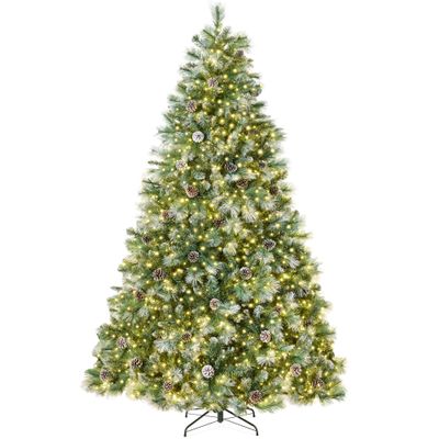 Best Choice Products 9ft Pre-Lit Scotch Pine Christmas Tree, Premium Frosted Pre-Decorated Artificial Holiday Decor w/ 2,020 Branch Tips, 2-in-1 White and Multicolor LED Lights, Cordless Setup