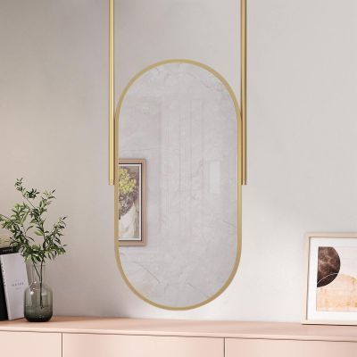 Yopappol Modern Ceiling Mounted Hanging Mirror, Floating Gold Metal Frame Make-up Mirror for Bathroom Bedroom Vanity Mirror, Decorative Simple Glass Mirrors for Wall (Size : 40cmx60cm)