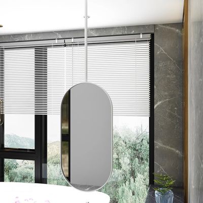 Junvstor White Bathroom Mirror Wall Mounted Mirror for Vanity, Ceiling Hanging Bathroom Mirror Metal Frame Makeup Mirror, Decorative Boom Mirror for Hotel Bedroom, Oval Design (Size : 40cmx60cm)