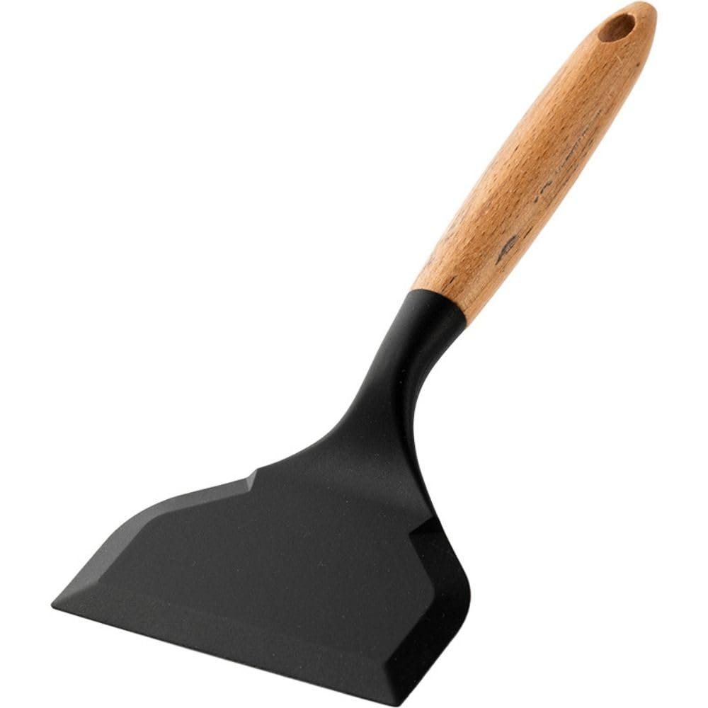 1PCS Silicone Pancakes Spatula,Non-Stick Spatula Wide Mouth Silicone Pizza Shovel Steak Shovel for Kitchen(Black)