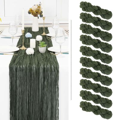 10 Pack Cheesecloth Table Runner - Deep Green Gauze, 10FT Long Semi-Sheer for Boho or Rustic Wedding Decor, Arch Draping, Bridal Shower, Holiday Party