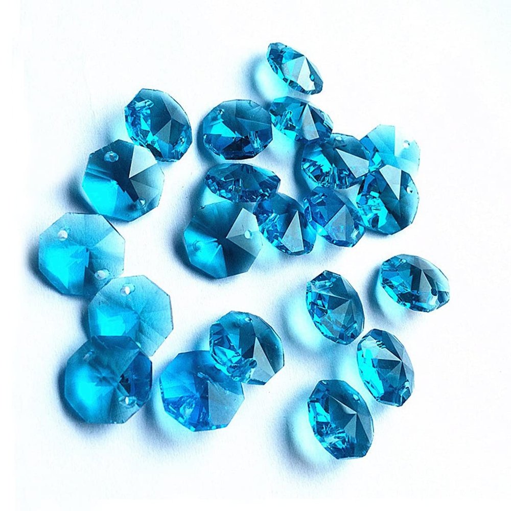 Chandelier Crystal Prisms Pendants 14mm Aqua Blue Chandelier Beads 500pcs K9 Crystal Octagonal Beads Chandelier Parts Accessories Garland Strand Beads for Curtain Chandelier Crystal Prisms Pendants