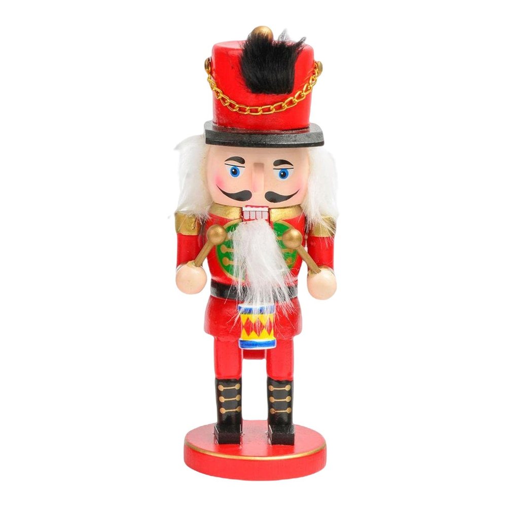 Almencla Handcrafted Wooden Nutcracker Figurine for Festive Party Decor, Red Drum