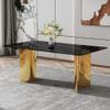 71inch Large Marble Dining Table, Faux Marble Kitchen Table for 6-8, Modern Rectangular Dining Room Table with 0.39" Tempered Glass Top & Gold Stainless Steel Base, Home Dining Room Furniture view 1