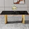 71inch Large Marble Dining Table, Faux Marble Kitchen Table for 6-8, Modern Rectangular Dining Room Table with 0.39" Tempered Glass Top & Gold Stainless Steel Base, Home Dining Room Furniture view 2