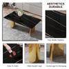 71inch Large Marble Dining Table, Faux Marble Kitchen Table for 6-8, Modern Rectangular Dining Room Table with 0.39" Tempered Glass Top & Gold Stainless Steel Base, Home Dining Room Furniture view 4