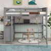 Brabrety Full Size Loft Bed with Drawers and Desk,Wooden LoftBed with Shelves,Space Saving, Ideal for Teen bedrooms (Grey@E) view 1