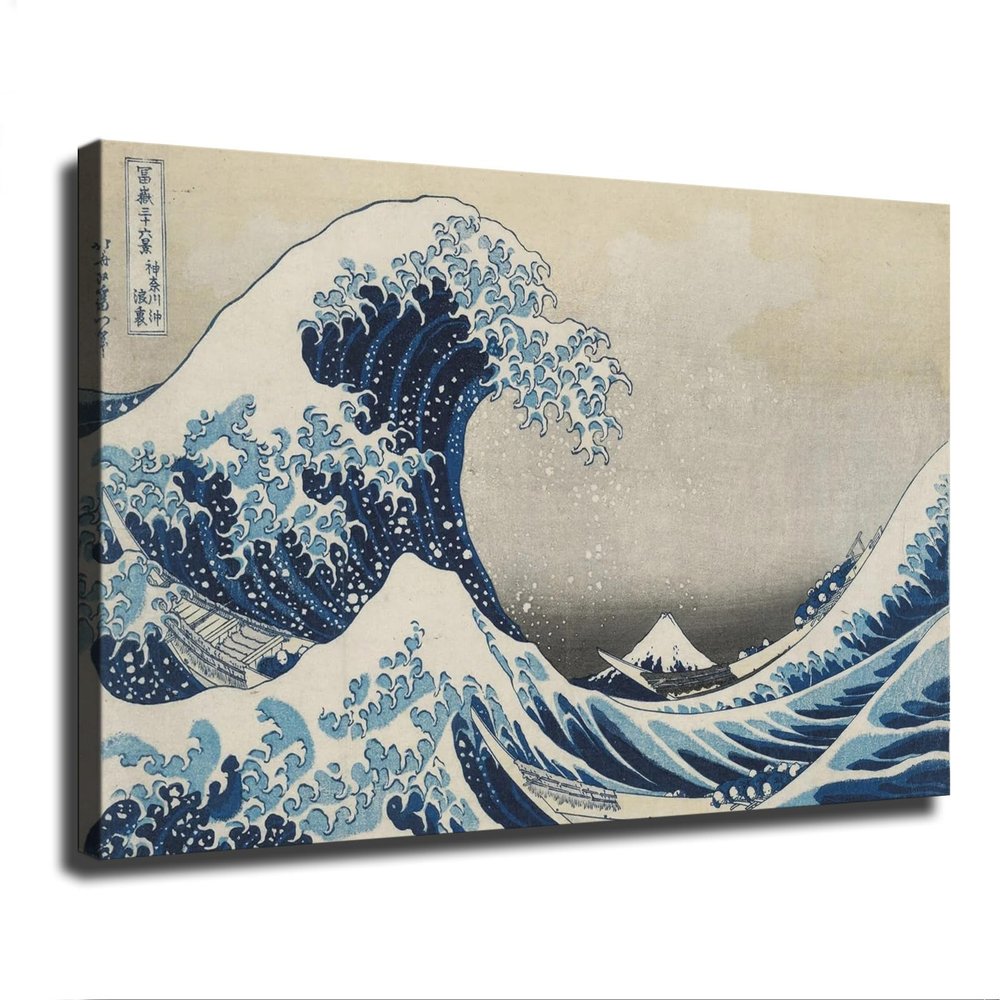 Great Wave Off The Coast of Kanagawa By Katsushika Hokusai Poster Canvas Print Wall Art Bedroom Living Room Decor Framed and Frameless Gift (1624inch,Framed)