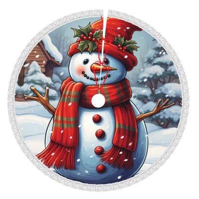 Red Snowman Scraf Christmas Tree Skirt 36" Xmas Tree Skirt Gorgeous Edge Tassel Christmas Tree Mat for Holiday Party Christmas Decorations for Xmas Tree Christmas Ornaments