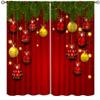 Christmas Curtains,Winter Christmas Themed Fir Tree Branches and Colorful Ball Pattern Print Curtains Home Bedroom Living Room Kitchen Decoration,Red 42x54 Inch view 1