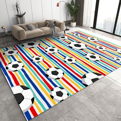 BOWESI Runner Rugs 3x6ft, Cartoon Football Kids Rugs, Doodle Colorful Striped Background Bedroom Rug, Large Area is Easy to Clean for Decor Girl Princess Room Boys Room Nursery School