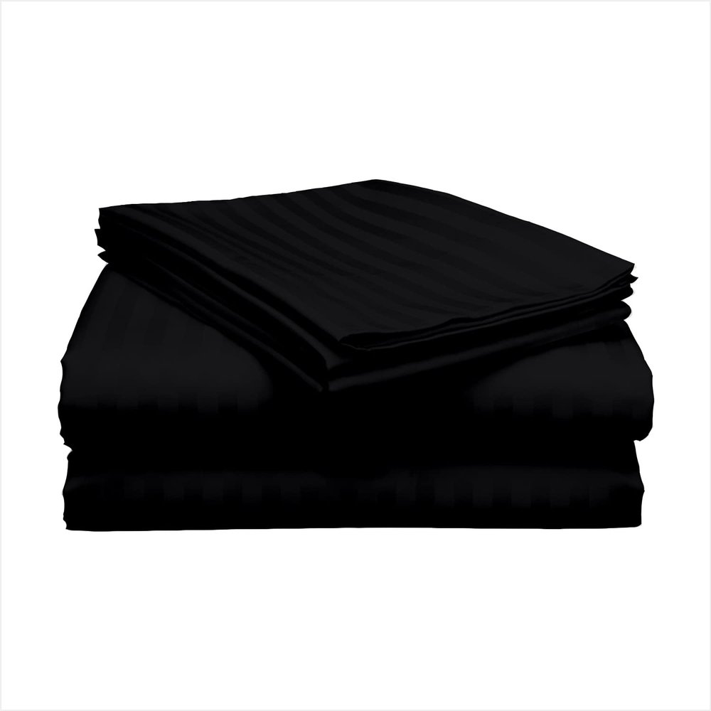 PARMANUND BEDDING California King Size Pure Egyptian Cotton Sheets 800 Thread Count Bed Sheet Set Black Stripe Sateen Weave Long Staple 21" Deep Pocket Sheet Set