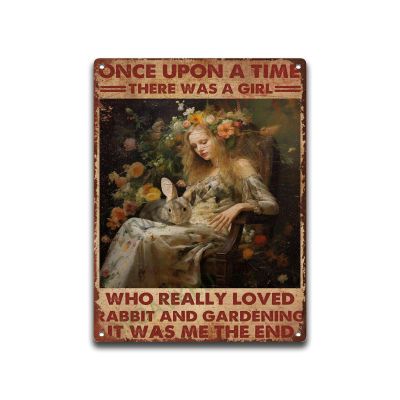 Aluminum Vintage Tin Sign A Girl Loves Rabbit And Gardening For Garage Cafe Office Kitchen Home Bar 12.00"x16.00"