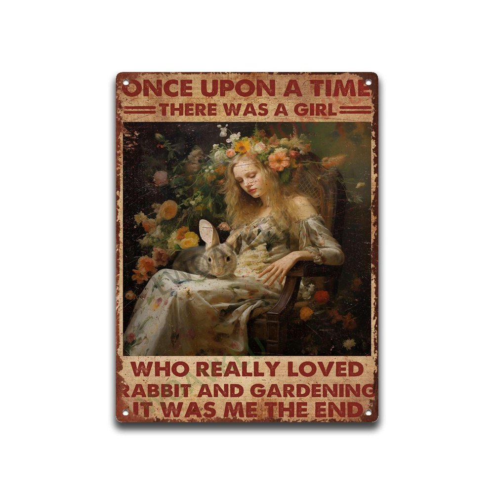 Aluminum Vintage Tin Sign A Girl Loves Rabbit And Gardening For Garage Cafe Office Kitchen Home Bar 12.00"x16.00"