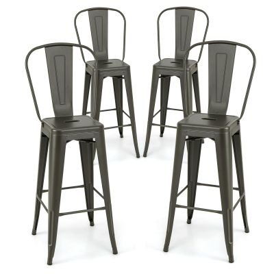 Giantex Metal Bar Stools Set of 4, 30" Bar Height Modern Industrial Barstools w/Removable Bucket Back & Footrest, High Back Bar Dining Chairs with Rubber Foot Pads for Kitchen Home Bar, Charcoal Grey