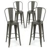 Giantex Metal Bar Stools Set of 4, 30" Bar Height Modern Industrial Barstools w/Removable Bucket Back & Footrest, High Back Bar Dining Chairs with Rubber Foot Pads for Kitchen Home Bar, Charcoal Grey view 1