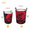 Round Laundry Basket with Handles Personalized Laundry Hamper for Bedroom Red Rose Circular Laundry Lightweight Waterproof Storage Basket Dirty Clothes Hamper for Bathroom Dorm view 3