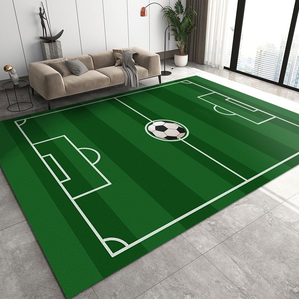 Area Rugs 5x8ft, Sports Green Field Kids Bedroom Rugs, Football Playground Large Decoration Nursery Rug, Soft Non-Slip for Decor Teen Boys Room Floor Lounge Nursery