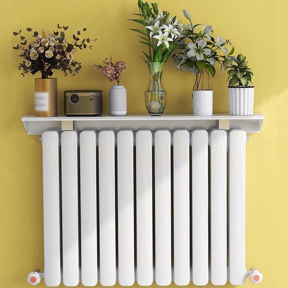 AHDFY White Radiator Shelf,Radiator Shelves,Radiator Floating Shelf,Storage Shelf Vertical Slats,Dustproof Heater Cover,No Drilling Required with Easy to Fit Bracket for Home Office,110cm