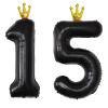 YFHVJTKO 40 Inch Number 15 Black Crown Balloon Set,15th Celebration Decorations for Happy 15th Birthday Party Wedding Bridal Shower Engagement Photo Shoot Anniversary Decoration, Black 15 Balloon view 1