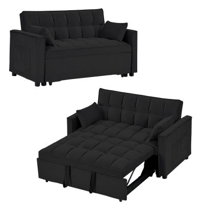 55" Loveseat Pull Out Couch, Modern Sleeper Sofa Couch w/Pull Out Bed Velvet Convertible Sleeper Sofa Bed, Tuft Futon Sofa Couch w/Pillows & Side Pockets Small Space, Living Room, Apartment