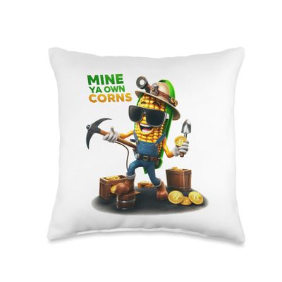 Cryptocurrency Blockchain BTC Bitcoin NFT Fashion Bitcoin Guy Man Pun Mine Your OWN Corns Cryto Throw Pillow, 16x16, Multicolor