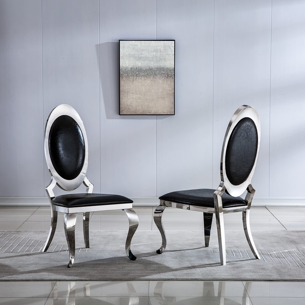 Homfii Dining Chairs Set of 2,Leatherette Dining Room Chairs with Oval Back Kitchen Dinner Chair with Shiny Stainless Steel Legs,Chairs for Dining Room,Waiting Room