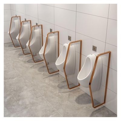 Urinal Partition Divider Screen - Privacy Protection, Stainless Steel Frame & Translucent Tempered Glass Wall-Mounted Decorative Divide Panel for Hotel/Public Restroom ( Color : Gold-A , Size : 3PCS-4