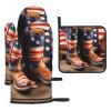 American Flag with Cowboy Boots Oven Mitts and Pot Holders SetUltimate Heat Resistant Set for Kitchen and Dining view 1