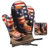 American Flag with Cowboy Boots Oven Mitts and Pot Holders SetUltimate Heat Resistant Set for Kitchen and Dining view 2