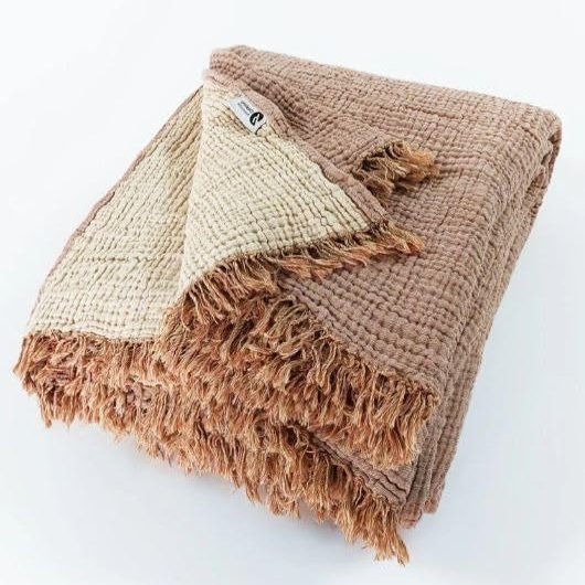 Organic Cotton 4-Layer Muslin Twin XL Size (70 x 95 Inches) Coverlet Bedspread  Lightweight Top Layer, Dual Color, Ultra Soft & Breathable, No Ironing Required, Pre-Washed (Brown & Beige)