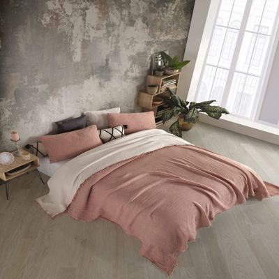 Organic Cotton 4-Layer Muslin California King Coverlet Bedspread  Lightweight Top Layer, Reversible Dual Color, Ultra Soft & Breathable, No Ironing Required, Pre-Washed(Terra Cotta & Beige)