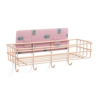 BAHELS Shower Caddy Bathroom Wall Mounted Draining Rack, Anti Rust Toothbrushes Toothbrush Cup Storage Holder, Fixed Four Hooks Kitchen Spice Rack Bathroom Organizer (Color : Pink)