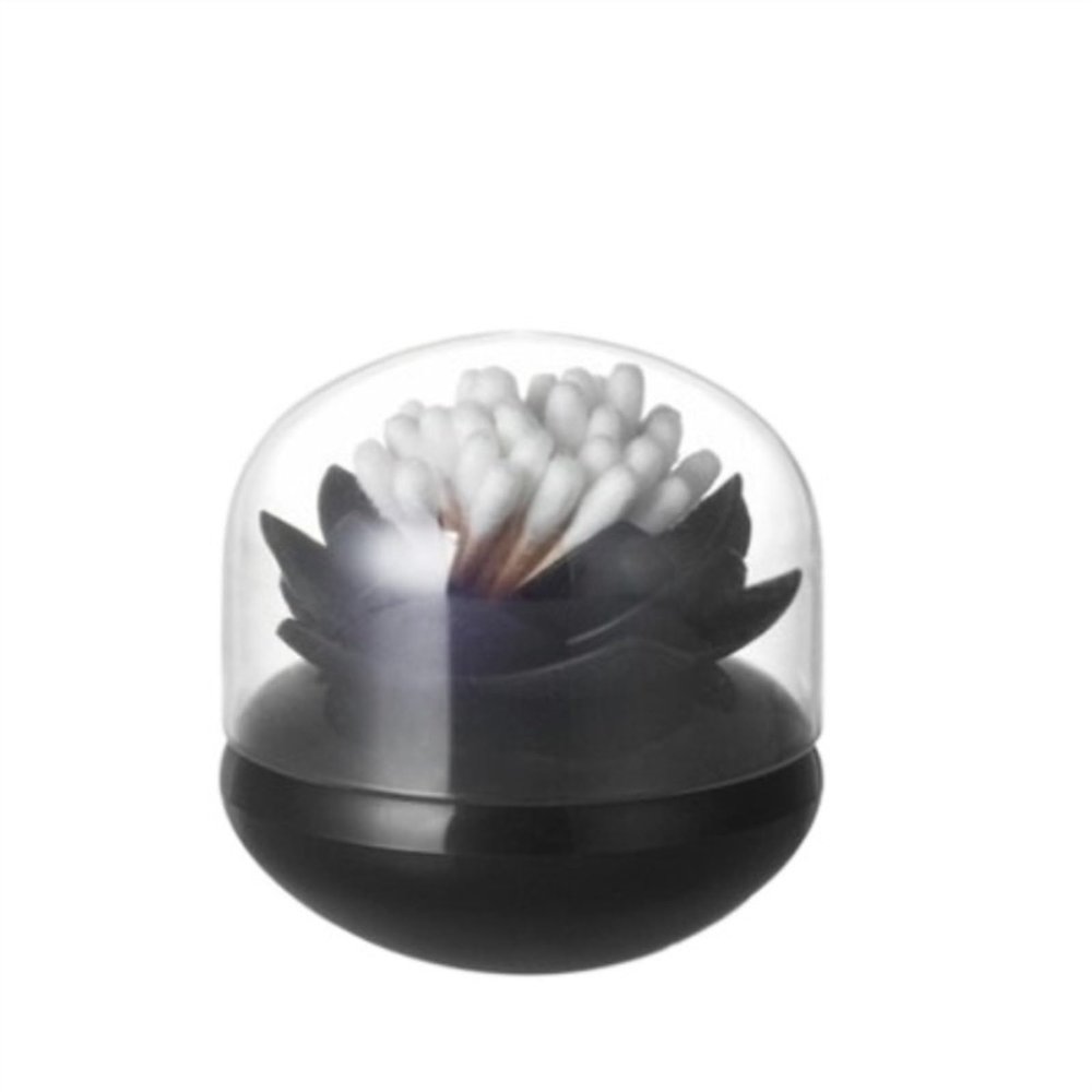 Toothpick Dispenser Toothpick cotton swab flower design storage container Toothpick storage tube with lid Toothpick Holder (Color : Black)