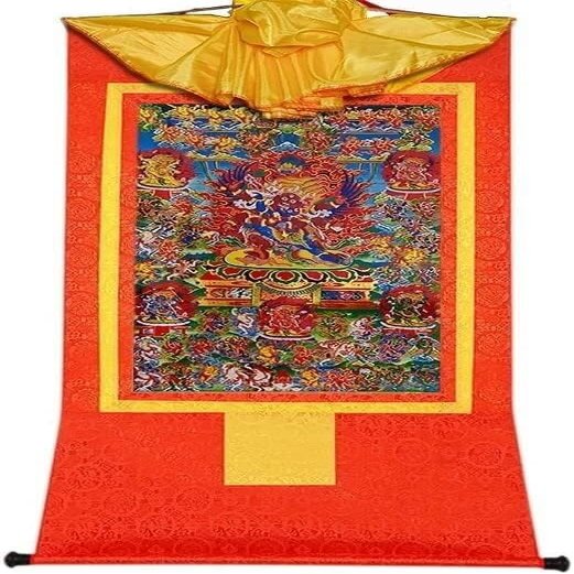 58 Wrathful Deities of the Bardo Thodol(Tibetan Book of Dead), Tibetan Thangka Painting Art,Buddha Tapestry with Scroll (Color : Red, Sizesmall 35cm*27cm ( Color : Red , Size : Small(35cm*27cm) )