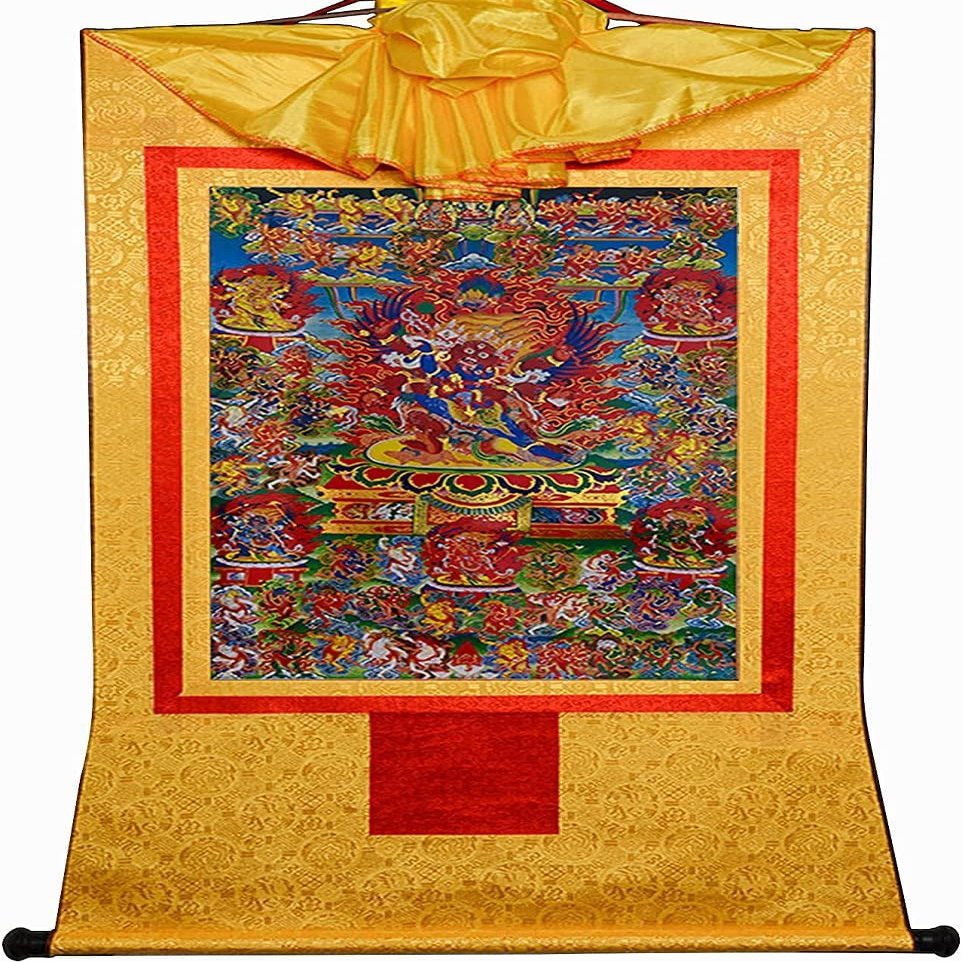 58 Wrathful Deities of the Bardo Thodol(Tibetan Book of Dead), Tibetan Thangka Painting Art,Buddha Tapestry with Scroll (Color : Red, Sizesmall 35cm*27cm ( Color : Unique Colour , Size : Medium(62cm