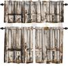 Rustic Wood Kitchen Valances 3 Piece Set,Brown Wooden Blue Wood Plank Wall Board Panel Kitchen Valances for Windows Heat Insulated Valance for Decor view 1