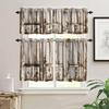 Rustic Wood Kitchen Valances 3 Piece Set,Brown Wooden Blue Wood Plank Wall Board Panel Kitchen Valances for Windows Heat Insulated Valance for Decor view 3