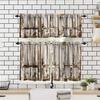 Rustic Wood Kitchen Valances 3 Piece Set,Brown Wooden Blue Wood Plank Wall Board Panel Kitchen Valances for Windows Heat Insulated Valance for Decor view 4