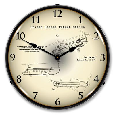 1956 CH-47 Chinook Helicopter Patent LED Lighted Clock
