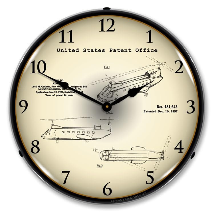 1956 CH-47 Chinook Helicopter Patent LED Lighted Clock
