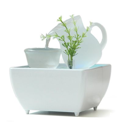 Indoor Water Fountains Office Desktop Decoration, Living Room Fountain, Women's Ceramic Glass Flowing Water Decoration, Circular Desktop Fountain Tabletop Water Fountain (Color : C)