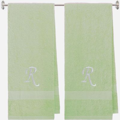 BY LORA Embroidered Terry Cotton Bath Towel for Bath, Shower - Personalized Gift - Mint Green Color Towel - Silver Script Initial R