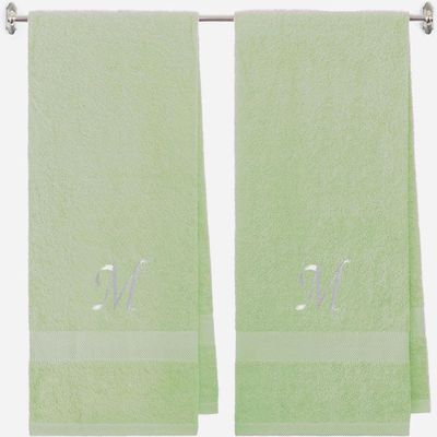 BY LORA Embroidered Terry Cotton Bath Towel for Bath, Shower - Personalized Gift - Mint Green Color Towel - Silver Script Initial M