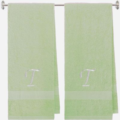 BY LORA Embroidered Terry Cotton Bath Towel for Bath, Shower - Personalized Gift - Mint Green Color Towel - Silver Script Initial T