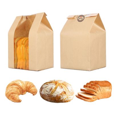 GRANDAN 25 Packs Large Paper Bread Bags for Homemade Bread, Kraft Paper Bakery Bags with Window for Sourdough Toast Packing Storage, Baked Loaf Gifting Bag Bonus Label Seal Stickers 12.6x8.3x4.0 inch