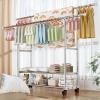 Foldable Clothes Drying Rack Foldable Portable Space Saving Clothes Drying Rack, Movable Drying Rack With 4 Castors, Stainless Steel Laundry Drying Rack, For Laundry, Bathroom, Balcony,Double Pole Dry view 3